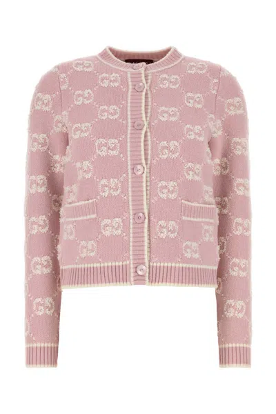 Gucci Pink Gg Bouclé Jacquard Wool Cardigan In Multicolor