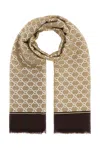 Gucci Embroidered Wool Scarf In Brown