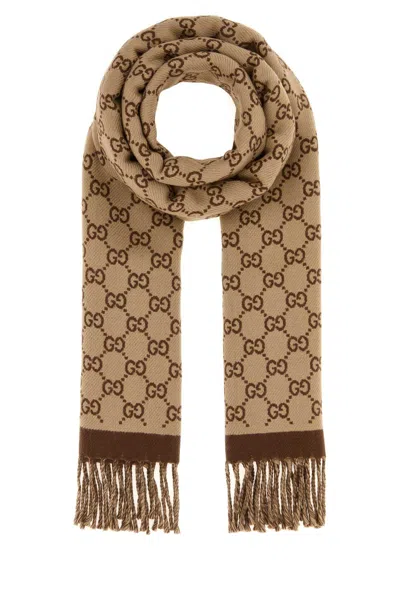 Gucci Embroidered Wool Scarf 194 X 34 Cm For Women In Brown