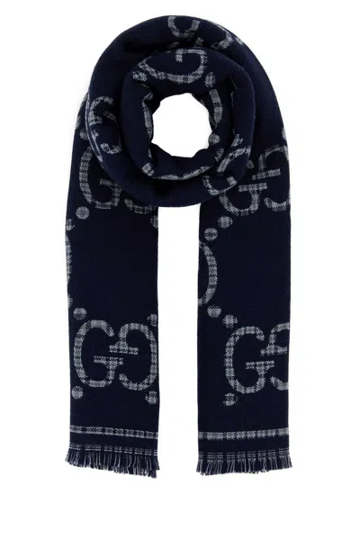 Gucci Embroidered Wool Scarf In Leadblue
