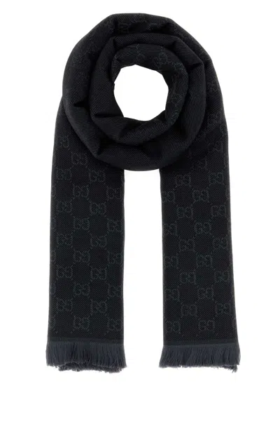 Gucci Women Gg Supreme Embroidered Wool Scarf In Blue