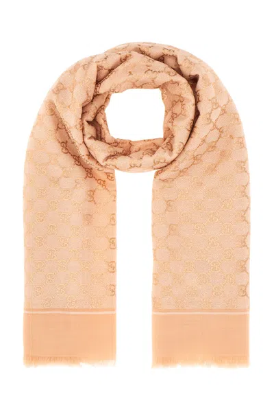 Gucci Embroidered Wool Scarf In Pink