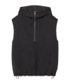 Gucci Embroidered Wool Silk Hooded Gilet In Dark Grey And Light Gray