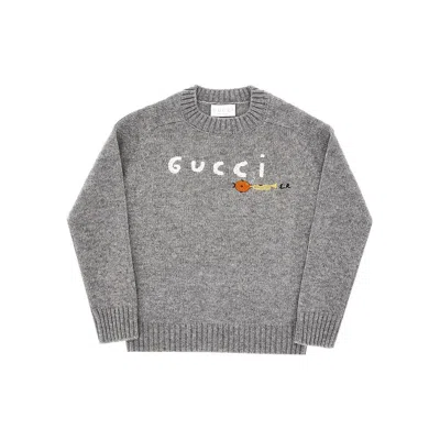 Gucci Embroidered Wool Sweater Kids In Gray