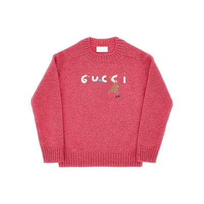 Gucci Embroidered Wool Sweater Kids In Pink