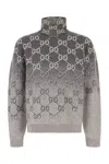 Gucci Men Embroidered Wool Sweater In Medium Grey White