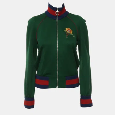 Pre-owned Gucci Embroidered Zip-up Jacket In Green