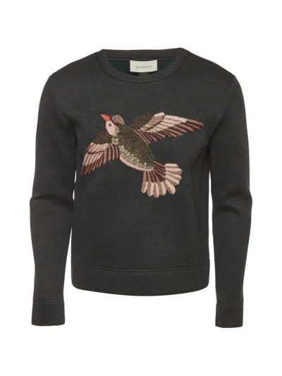 Pre-owned Gucci Embroidered-bird Sweatshirt In Grey