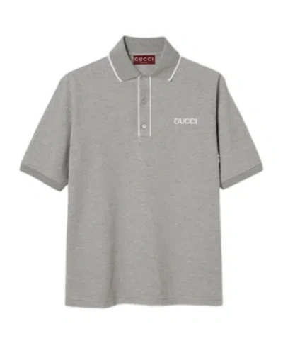 Gucci Embroidery Beaded Polo Shirt In Gray