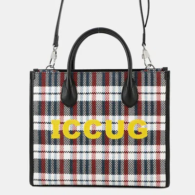 Pre-owned Gucci Embroidery Check 2-way Tote Bag Multicolor/beige Canvas Leather Size Small