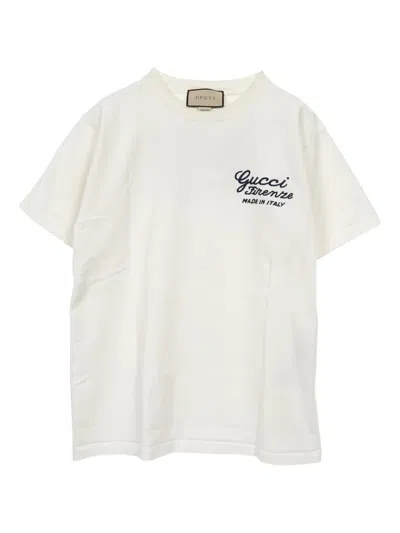 Pre-owned Gucci Embroidery Crew-neck T-shirt In White