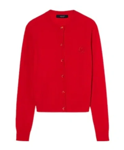 Gucci Embroidery Knit Cardigan In Red
