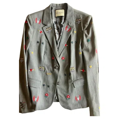Pre-owned Gucci Embroidery Love And Original Motifs Wool And Lining Blazer In Gray