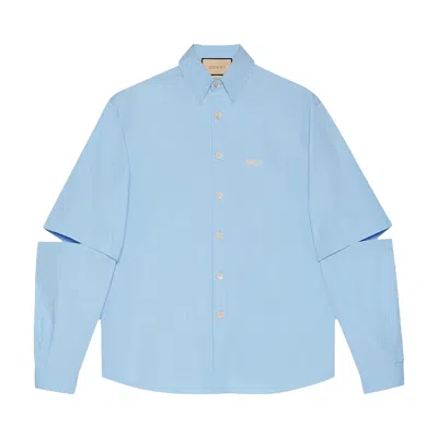 Pre-owned Gucci Embroidery Poplin Shirt 'sky Blue' | Men's Size 52