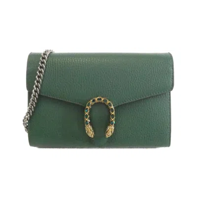 Pre-owned Gucci Emerald Green Leather Chain/shoulder Wallet ()