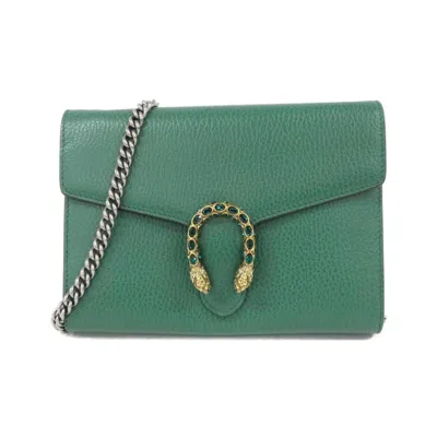 Pre-owned Gucci Emerald Green Leather Chain/shoulder Wallet ()