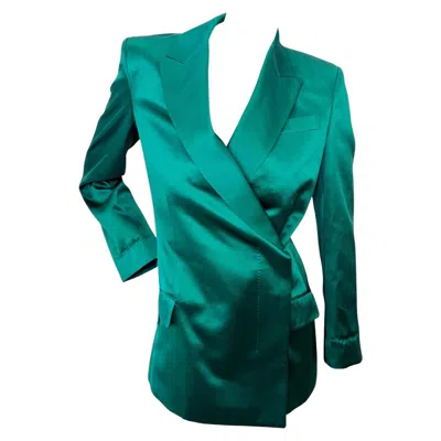 Pre-owned Gucci Emerald Green Silk Satin Wrap Blazer — Alessandro Michele Era, It 36