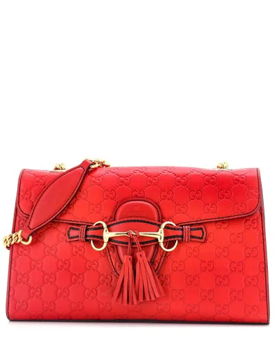 Gucci Emily Chain Flap Bag Ssima Leather Medium (authentic Pre-loved) In Red