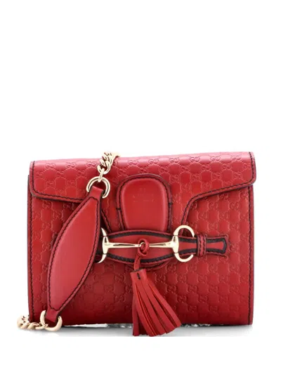 Pre-owned Gucci Emily Chain Flap Bag Microssima Leather Mini Shoulder Bag In Red
