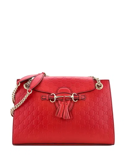 Pre-owned Gucci Emily Chain Flap Ssima Leather Large Shoulder Bag In Red
