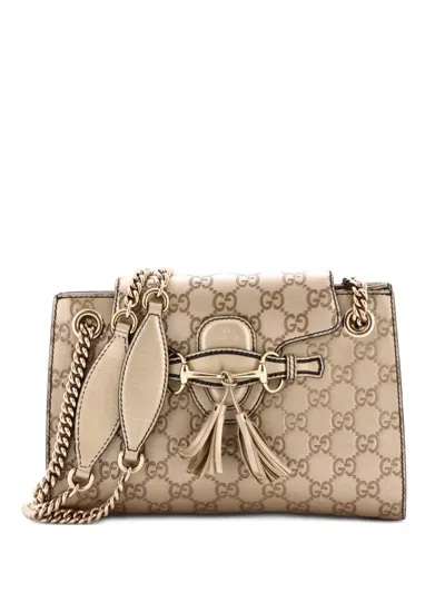 Pre-owned Gucci Emily Chain Flap Ssima Leather Small Shoulder Bag In Gold
