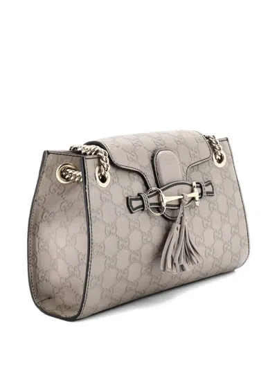 Pre-owned Gucci Emily Chain Flap Ssima Leather Small Shoulder Bag In Gray
