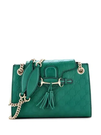Pre-owned Gucci Emily Chain Flap Ssima Leather Small Shoulder Bag In Green