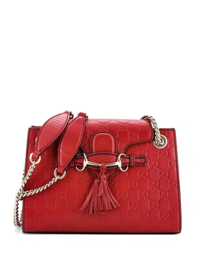 Pre-owned Gucci Emily Chain Flap Ssima Leather Small Shoulder Bag In Red