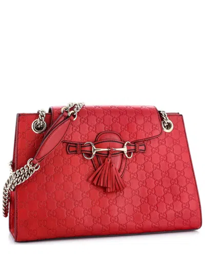 Gucci Emily Chain Flap Shoulder Bag Ssima Leather Large (authentic Pre-loved) In Red