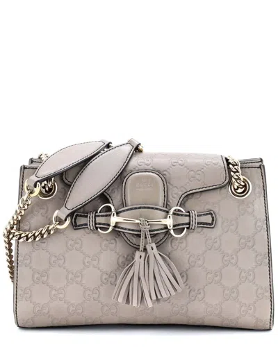 Gucci Emily Chain Flap Shoulder Bag Ssima Leather Small (authentic Pre-loved) In Gray