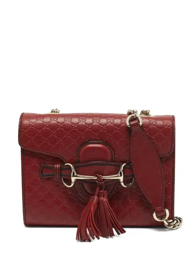 Pre-owned Gucci Emily Embossed Leather Horsebit Crossbody Bag In Red