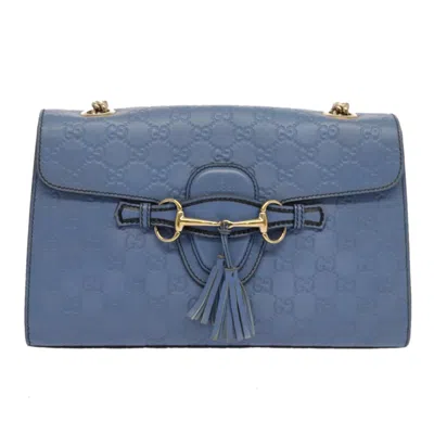 Gucci Emily Grey Leather Shoulder Bag () In Blue