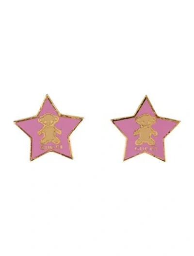 Pre-owned Gucci Enamel Bear Star Shaped Clip-on Earrings In Pink