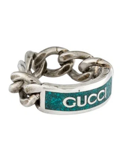 Pre-owned Gucci Enamel Chain Link Band Ring In Multi