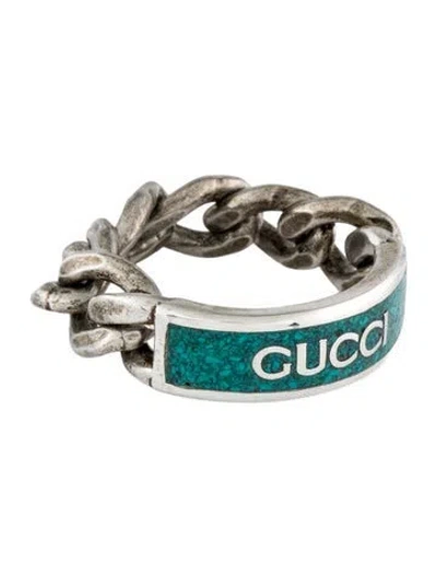 Pre-owned Gucci Enamel Chain Link Band Ring In Multi