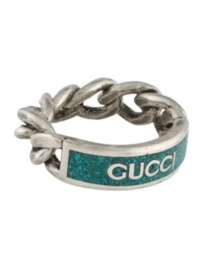 Pre-owned Gucci Enamel Chain Logo Ring In Multi