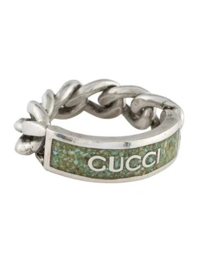 Pre-owned Gucci Enamel Chain Logo Ring In Multi