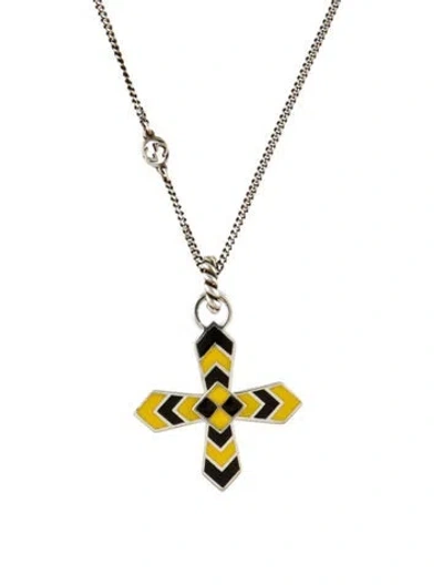 Pre-owned Gucci Enamel Cross Pendant Necklace, 17.75" In Multi