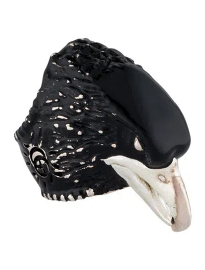 Pre-owned Gucci Enamel Eagle Ring In Black