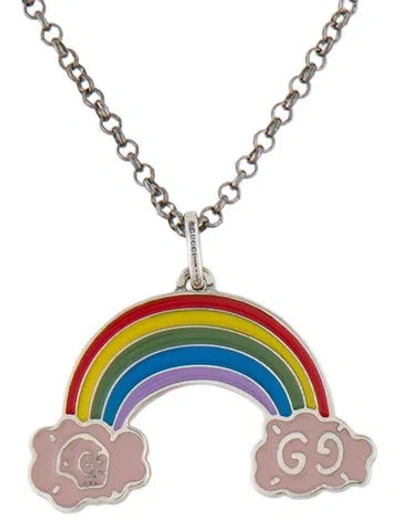 Pre-owned Gucci Enamel Gg Ghost Rainbow Pendant Necklace, 19.25" In Multi