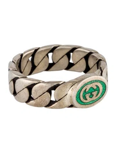 Pre-owned Gucci Enamel Gg Link Ring In Multi