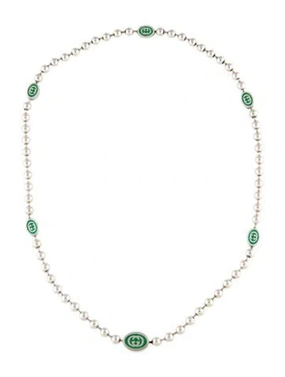 Pre-owned Gucci Enamel Gg Station Necklace, 20" In Green
