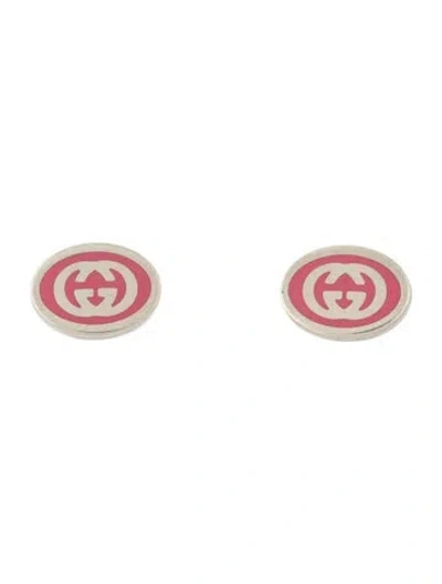 Pre-owned Gucci Enamel Gg Stud Earrings In Pink