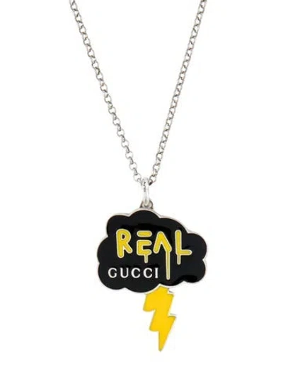 Pre-owned Gucci Enamel Ghost Cloud Pendant Necklace, 20" In Multi