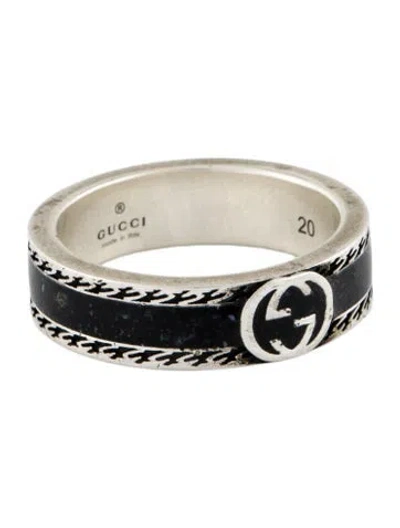 Pre-owned Gucci Enamel Interlocked G Band Ring In Multi