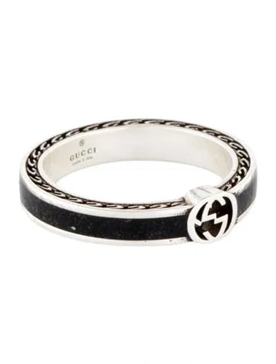 Pre-owned Gucci Enamel Interlocking G Band In Black