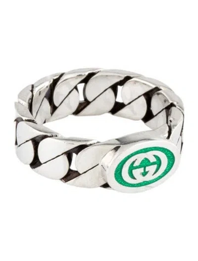 Pre-owned Gucci Enamel Interlocking G Band Ring In Multi
