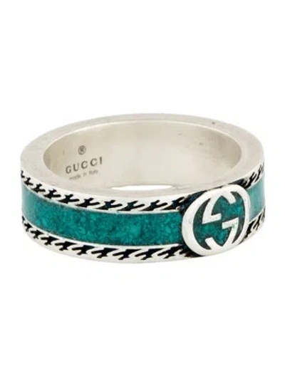 Pre-owned Gucci Enamel Interlocking G Band Ring In Multi