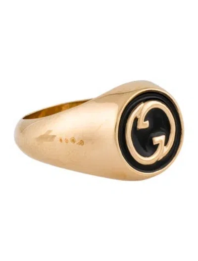 Pre-owned Gucci Enamel Interlocking G Blondie Ring In Black