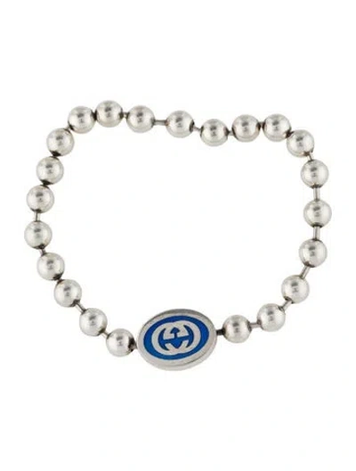 Pre-owned Gucci Enamel Interlocking G Boule Bead Bracelet, 6.25" In Blue